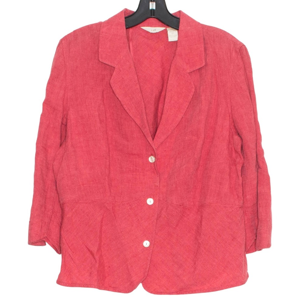 Vintage J Jill Linen Blazer Lightweight 3/4‎ Sleeve Button Up Minimalist Pink 14